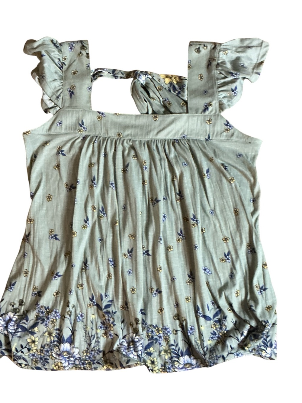 Absolutely Famous Sage Green Floral Ruffle Strap Camisole